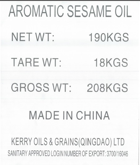 Edible Plant Oil/Aromatic Pressed Pure Sesame Oil of 190kg Drum